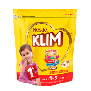 KLIM 1+ X 2000 GRAMOS BOLSA KLIM 1+, fórmula láctea, niños mayores de 1 año, sistema inmune, digestión, desarrollo cognitivo, calcio, fácil preparación, económica.